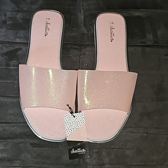 chatties Shoes - Chatties Women Light Pink Glitter Slide Sandals White Soles ManMade Size 7/8 M
